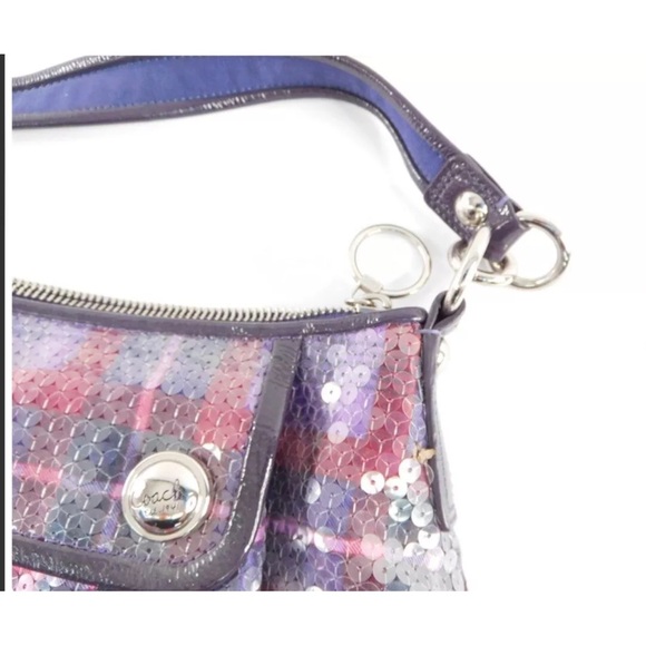 COACH POPPY SEQUIN TARTAN GROOVY BAG 16048 BERRY MULTI COLOR - Picture 5 of 11